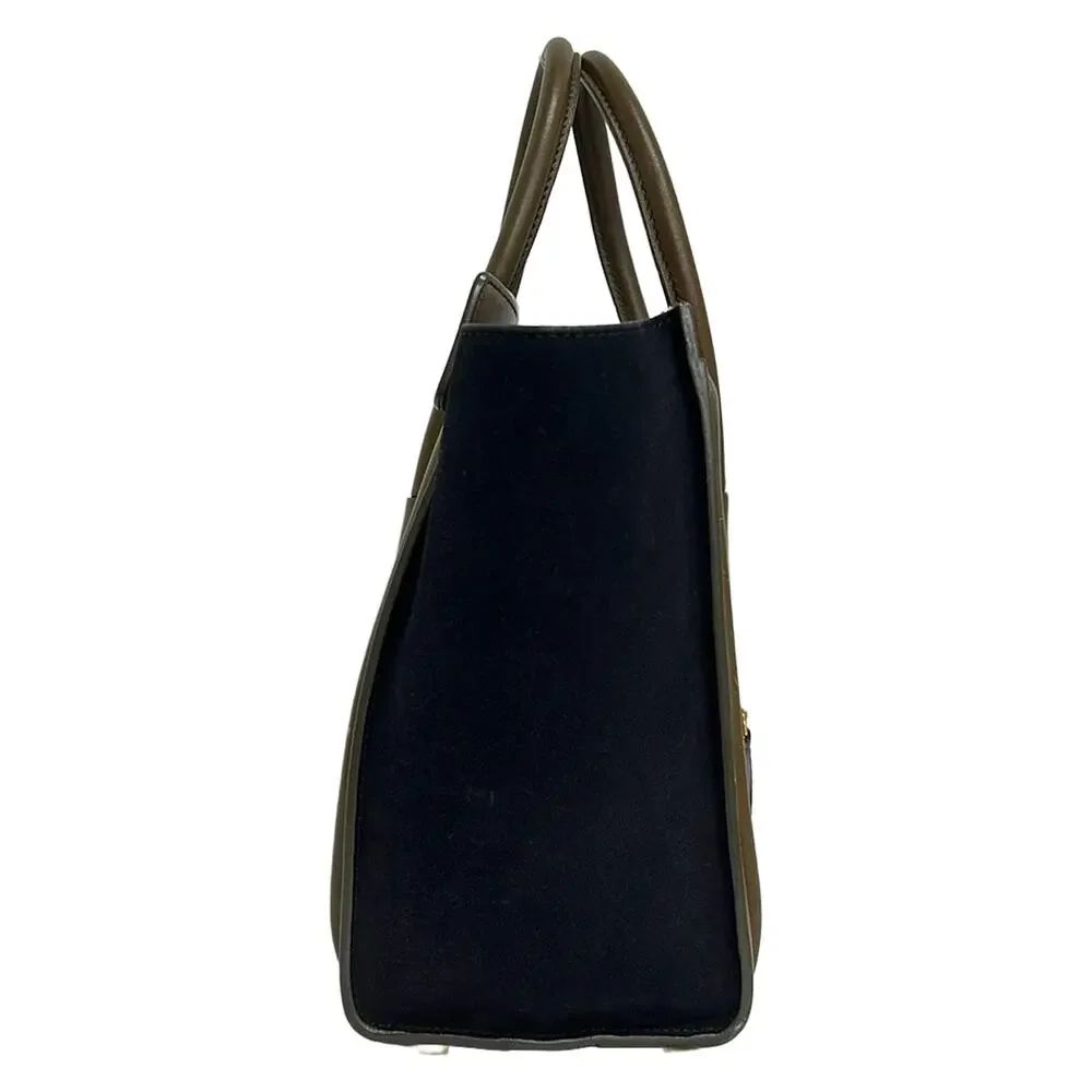 Celine Luggage Micro Shopper Handbag Dark Brown Beige Dark Navy Bullhide